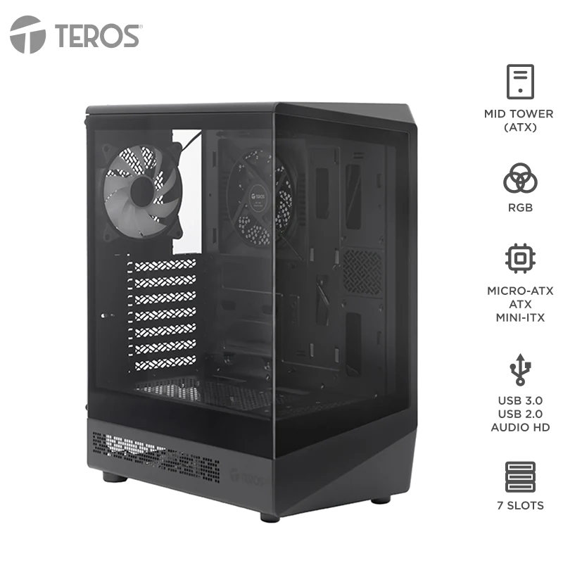Case Gamer Teros Te-1321g, Mid Tower, Usb 3.0 / Usb 2.0, Audio, Ventilador Rgb, Negro
