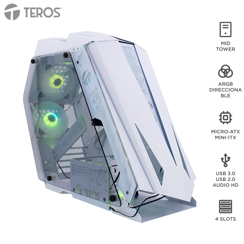 Case Gamer Teros Te-1316g, Mid Tower, Usb 3.0 / Usb 2.0, Audio, Ventilador Argb, Blanco