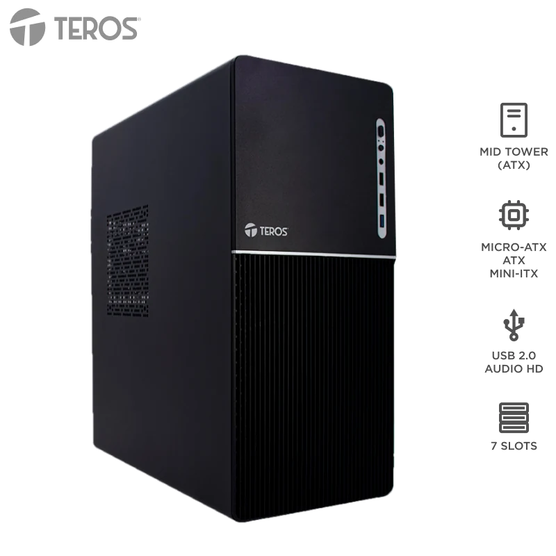 Case Teros Te-1037s, Factor De Forma Atx, 250 W, Usb 3.0 / 2.0, Audio, Negro.