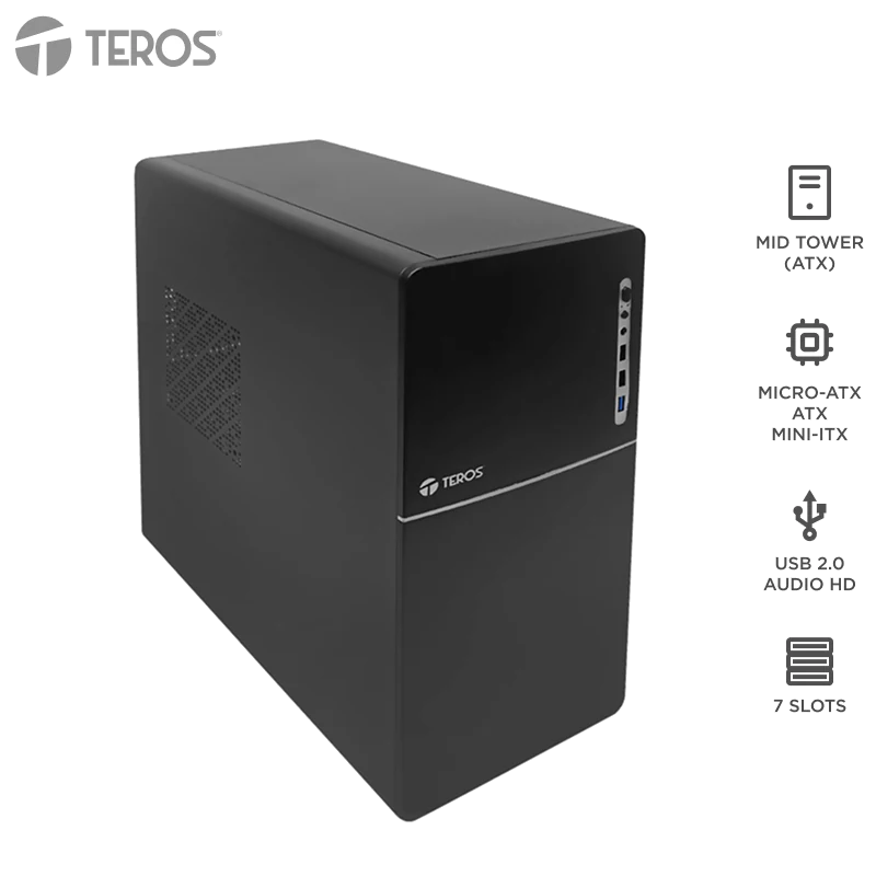 Case Teros Te-1038s, Factor De Forma Atx, 250 W, Usb 3.0 / 2.0, Audio, Negro.