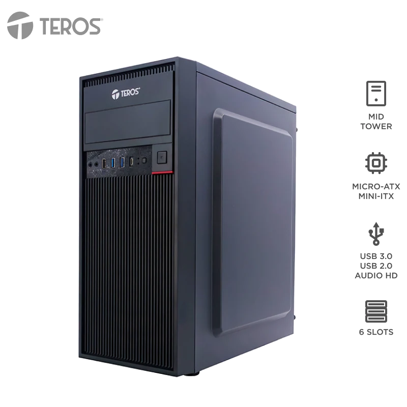 Case Gamer Teros Te-1319g, Mid Tower, 450w, Usb 3.0 / 2.0, Audio, Negro