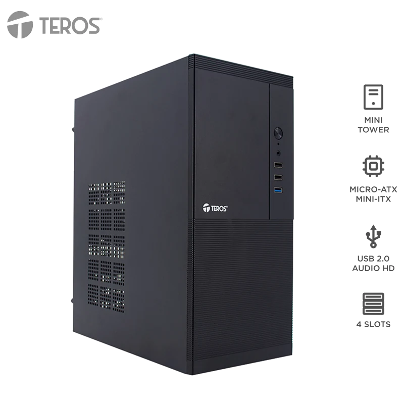 Case Teros Te-1033s, Mini Tower Atx, 250 W, Usb 3.0 / 2.0, Audio Hd, Negro