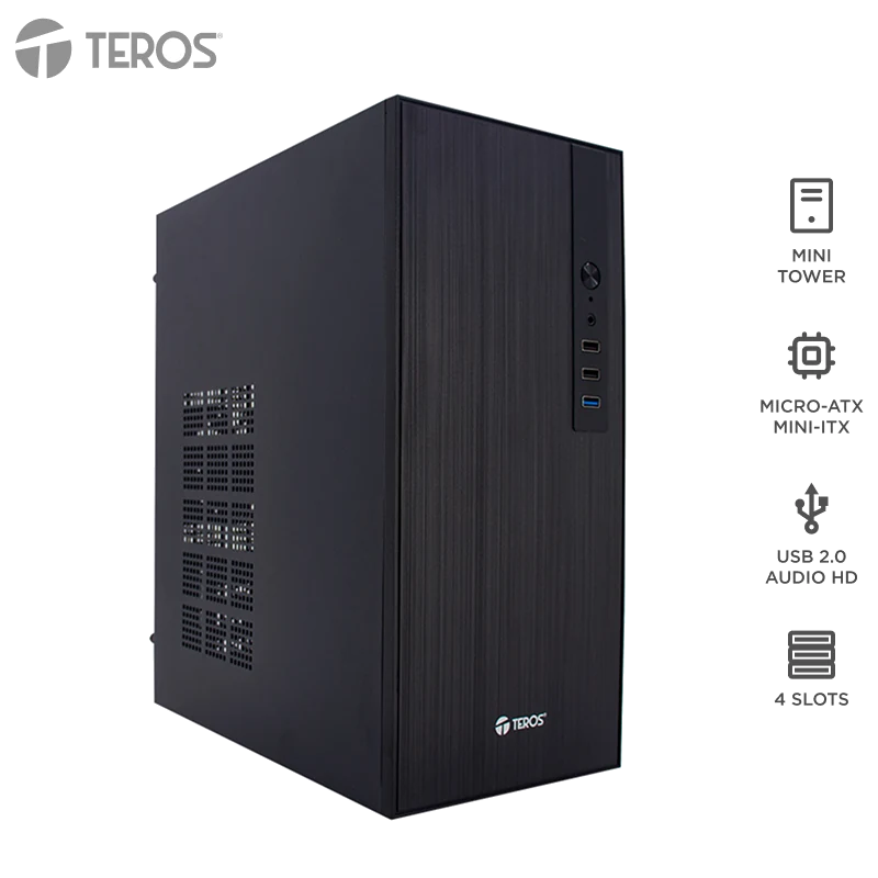 Case Teros Te-1034s, Mini Tower Atx, 250 W, Usb 3.0 / 2.0, Audio Hd, Negro