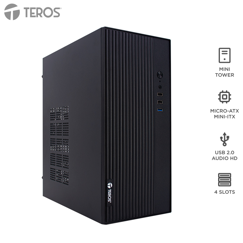 Case Teros Te-1035s, Mini Tower Atx, 250 W, Usb 3.0 / 2.0, Audio Hd, Negro