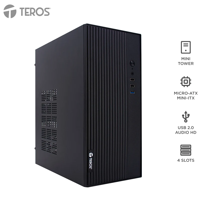 Case Teros Te-1035s, Mini Tower Atx, 250 W, Usb 3.0 / 2.0, Audio Hd, Negro