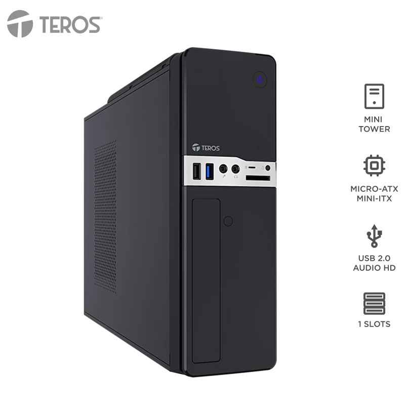 Case Teros Te-1032s, Slim, 250 W, Usb 3.2 / Usb 2.0, Audio Hd, Dvd, Negro