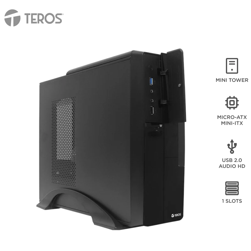 Case Teros Te-1039s, Slim, 250 W, Usb 3.0 / Usb 2.0, Audio Hd, Dvd, Negro