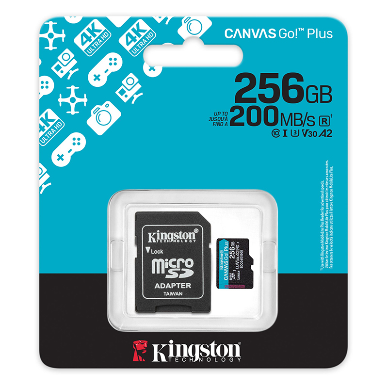 Memoria Flash microSD Kingston Canvas Go! Plus, 256GB, con adaptador SD