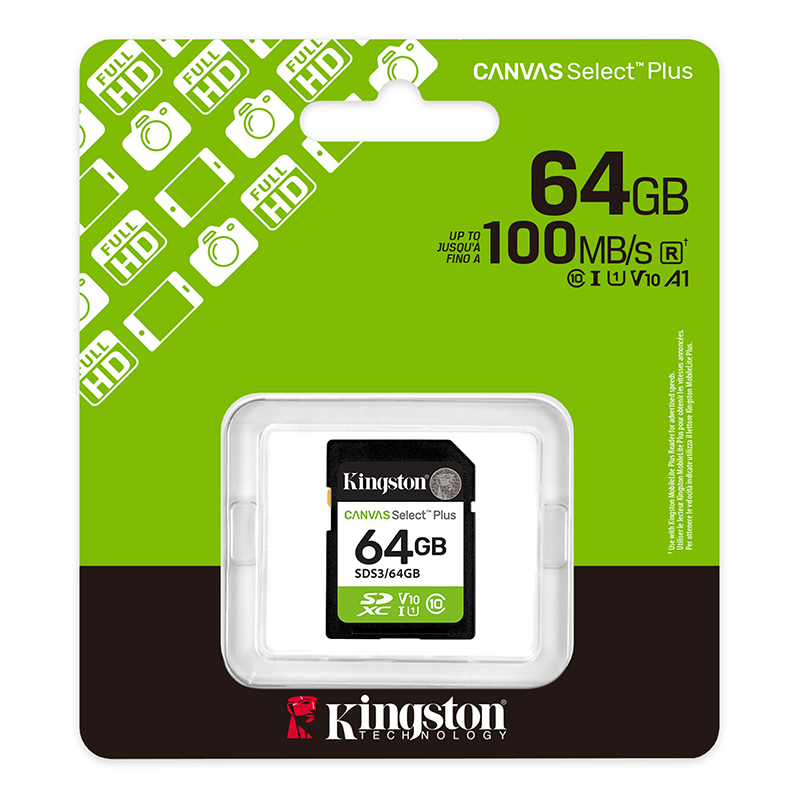 Memoria Card SD Kingston SD Canvas Select Plus, 64GB, categoría de velocidad: UHS-I/U1/V10