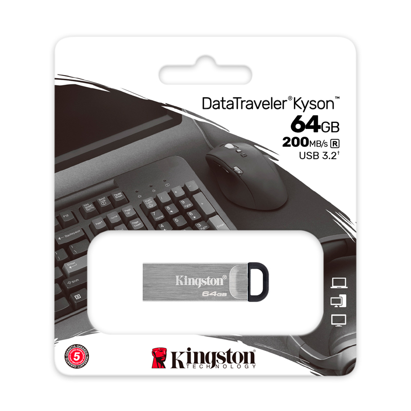 Memoria Flash Usb Kingston Datatraveler Kyson, 64gb, Usb 3.2 Gen 1, Plata