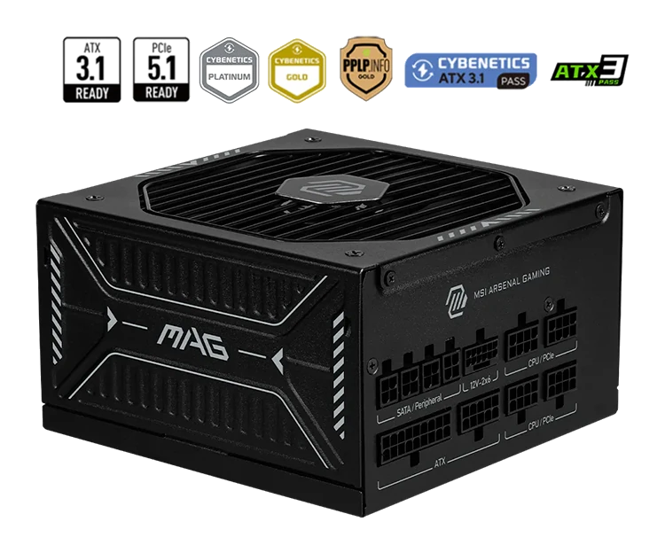 Fuente De Alimentación Msi Mag A1000gls Pci-e 5, 1000w, 80 Plus Gold, Formato Atx.