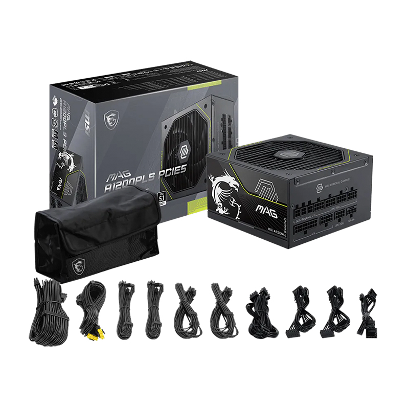 Fuente de alimentación MSI MAG A1200PLS PCIE5, 1200W, 80 PLUS Platinum, Formato ATX.