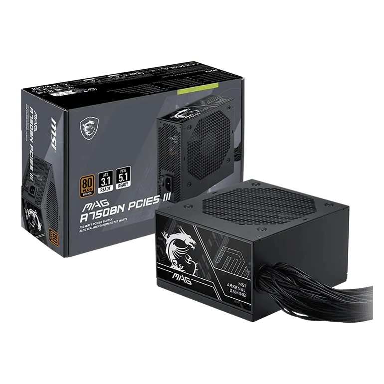 Fuente De Alimentación Msi Mag A750bn Pcie5 Iii, 750w, 80 Plus Bronze, Formato Atx.
