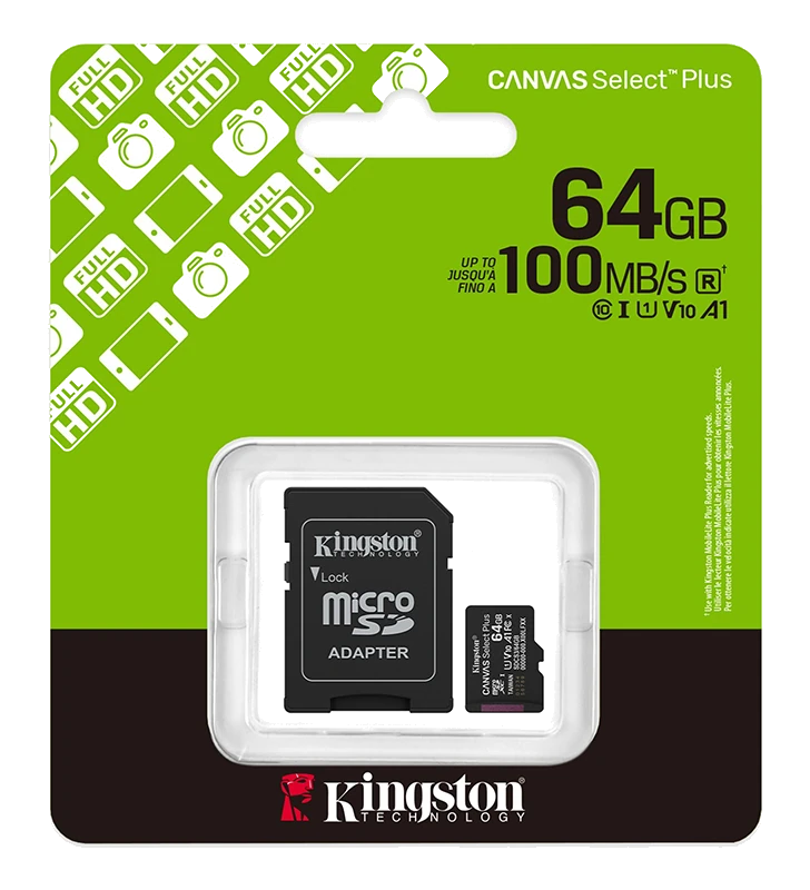 Tarjeta de Memoria Kingston 64GB MicroSD Canvas Select Plus -100MB/seg - UHS-I Clase 10