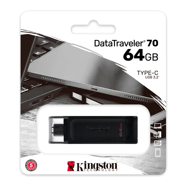 Memoria Flash Usb Kingston Datatraveler 70, 64gb, Usb-c 3.2 Gen1, Presentación En Colgador