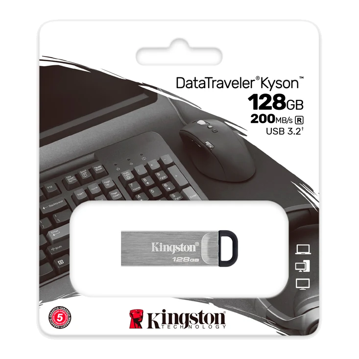 Memoria Flash Usb Kingston Datatraveler Kyson 128gb, Usb 3.2 Gen 1, Color Plata.
