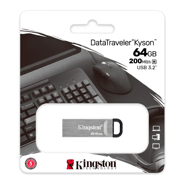 Memoria Flash Usb Kingston Datatraveler Kyson, 64gb, Usb 3.2 Gen 1, Plata