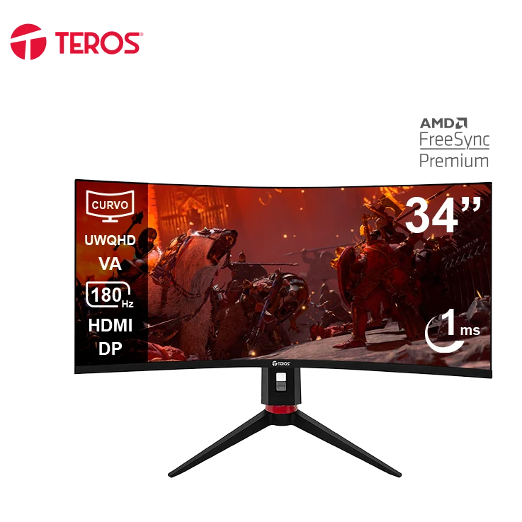 Monitor Curvo Gaming Teros Te-3412g, 34" Uwqhd Va, 180hz, 1ms, Hdmi, Dp, Audio Out