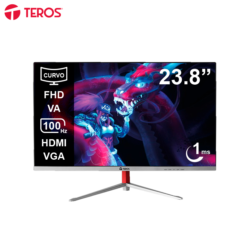 Monitor Curvo Teros Te-2402s, 23.8" Fhd Va, 100hz, 1ms, Hdmi, Vga