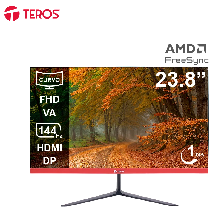 Monitor Curvo Teros Te-2403s, 23.8" Fhd Va, 144hz, 1ms, Hdmi, Dp, Audio Out, Parlantes