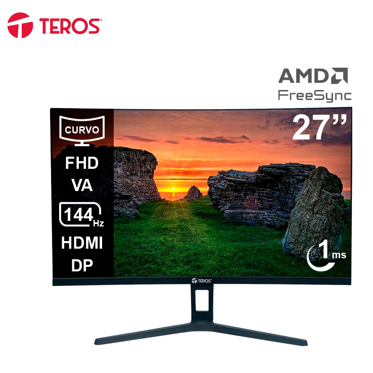 Monitor Curvo Teros Te-2734s, 27" Fhd Va, 144hz, 1ms, Hdmi, Dp, Audio Out