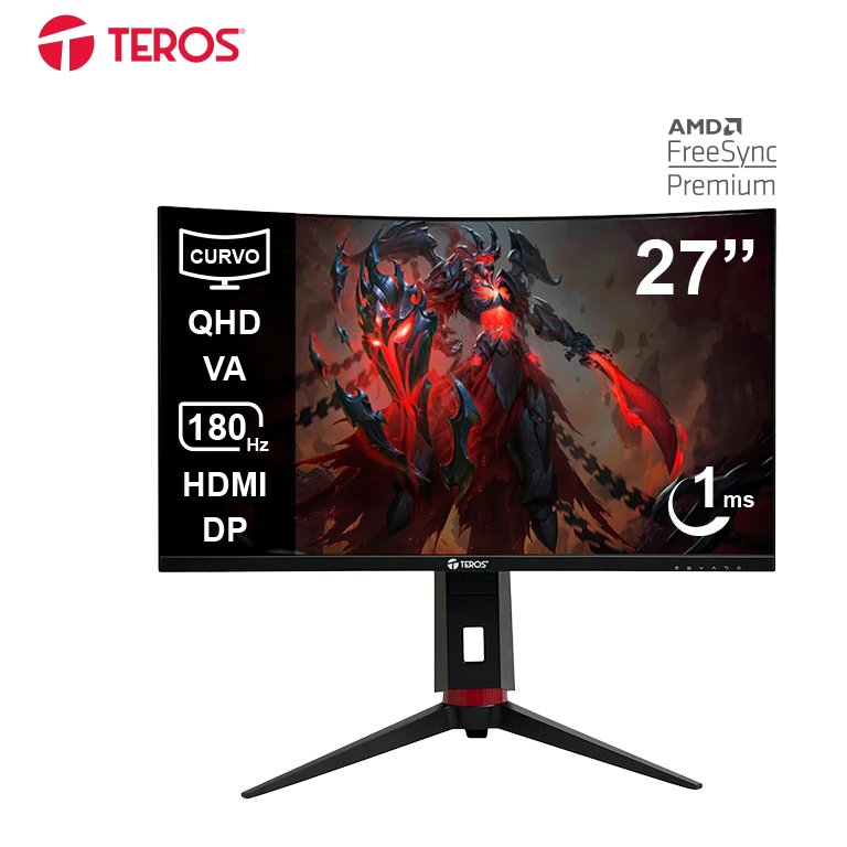 Monitor Curvo Gaming Teros Te-2767g 27", Qhd Va, 180hz, 1ms, Hdmi, Dp, Audio Out