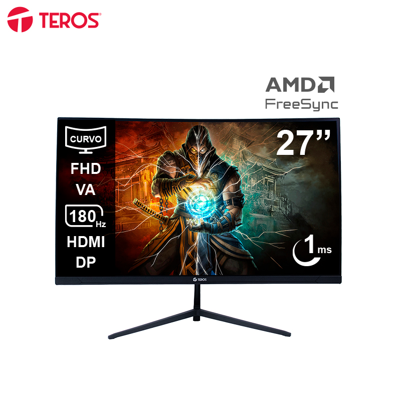 Monitor Curvo Gaming Teros Te-2787g, 27" Fhd Va, 180hz, 1ms, Hdmi, Dp, Audio Out