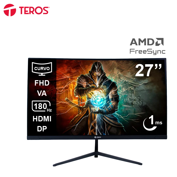 Monitor Curvo Gaming Teros Te-2787g, 27" Fhd Va, 180hz, 1ms, Hdmi, Dp, Audio Out