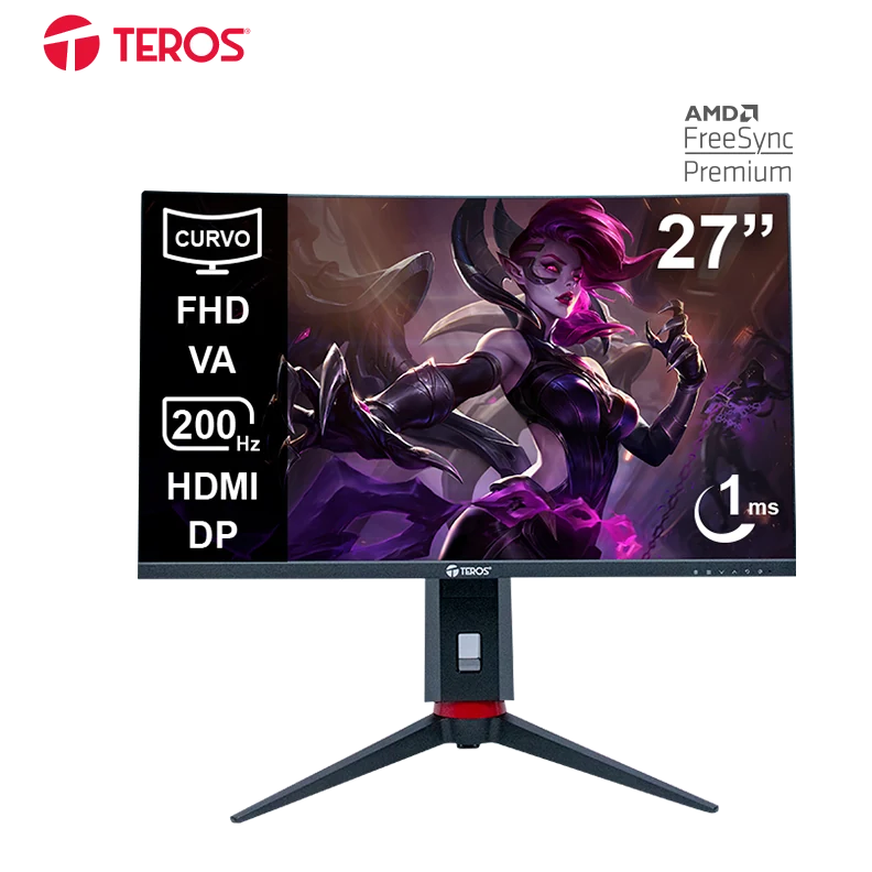 Monitor Curvo Gaming Teros Te-2788g, 27" Fhd Va, 200hz, 1ms, Hdmi, Dp, Audio Out