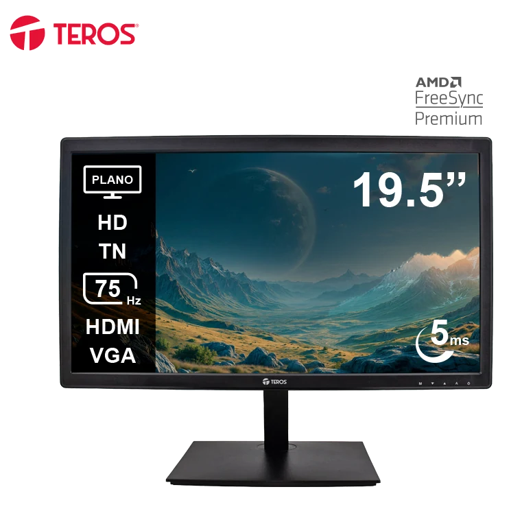 Monitor Plano Teros Te-1916s, 19.5" Hd Tn, 75hz, 5ms, Hdmi, Vga, Audio Out, Parlantes
