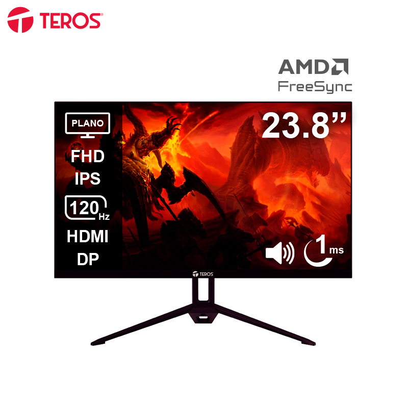 Monitor Plano Teros Te-2415s, 23.8" Fhd Ips, 120hz, 1ms, Hdmi, Dp, Parlantes