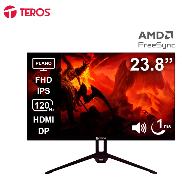 Monitor Plano Teros Te-2415s, 23.8" Fhd Ips, 120hz, 1ms, Hdmi, Dp, Parlantes