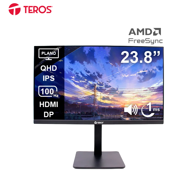 Monitor Plano Teros Te-2416cs, 23.8" Qhd Ips, 100hz, 1ms, Hdmi, Dp, Cámara, Micrófono