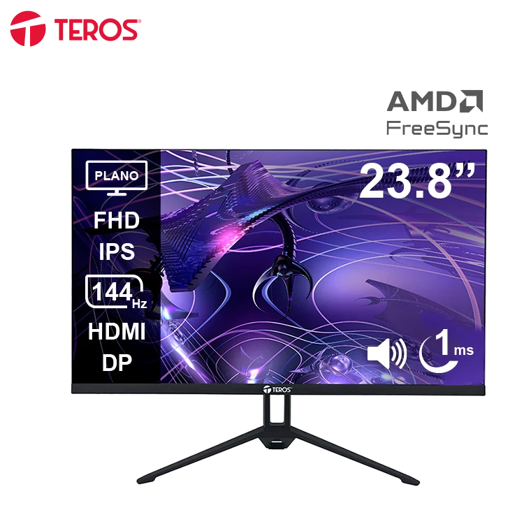Monitor Plano Teros Te-2417s, 23.8" Fhd Ips, 144hz, 1ms, Hdmi, Dp, Audio Out, Parlantes