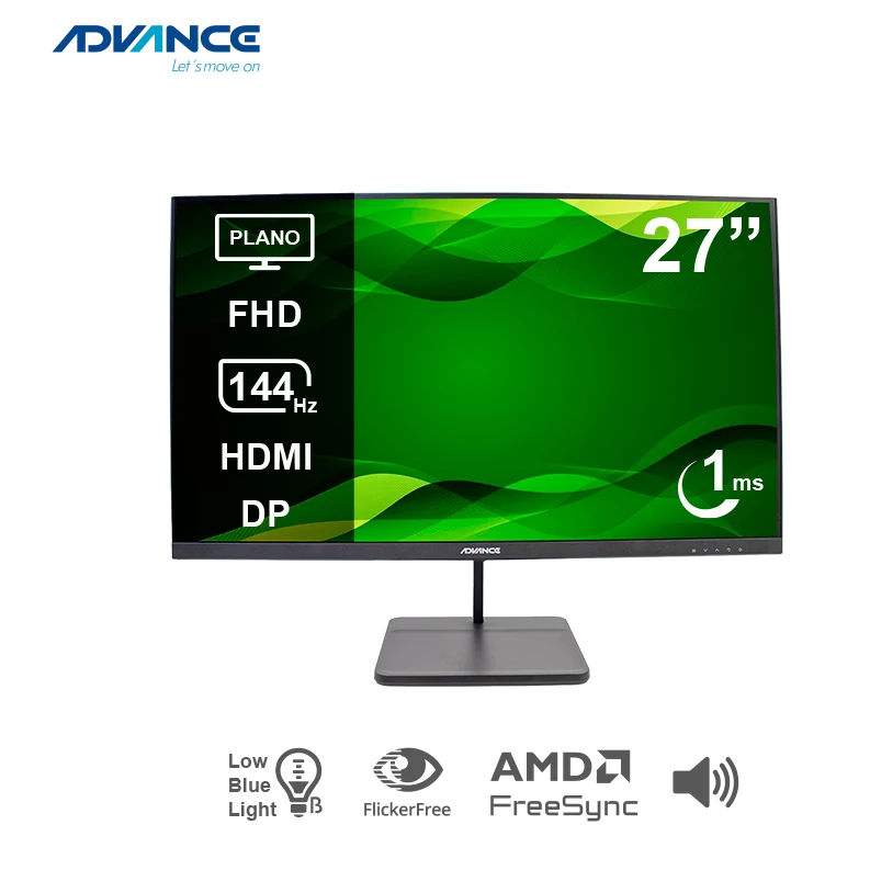 Monitor Plano Advance Adv-2755s, 27" Fhd Ips, 144hz, 1ms, Hdmi, Dp, Audio Out, Parlantes