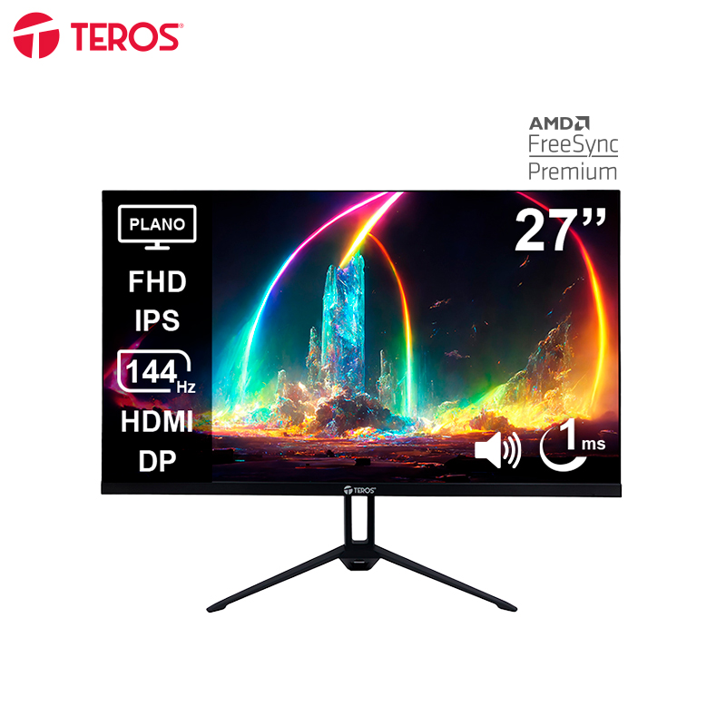Monitor Plano Teros Te-2714s, 27" Fhd Ips, 144hz, 1ms, Hdmi, Dp, Audio Out, Parlantes