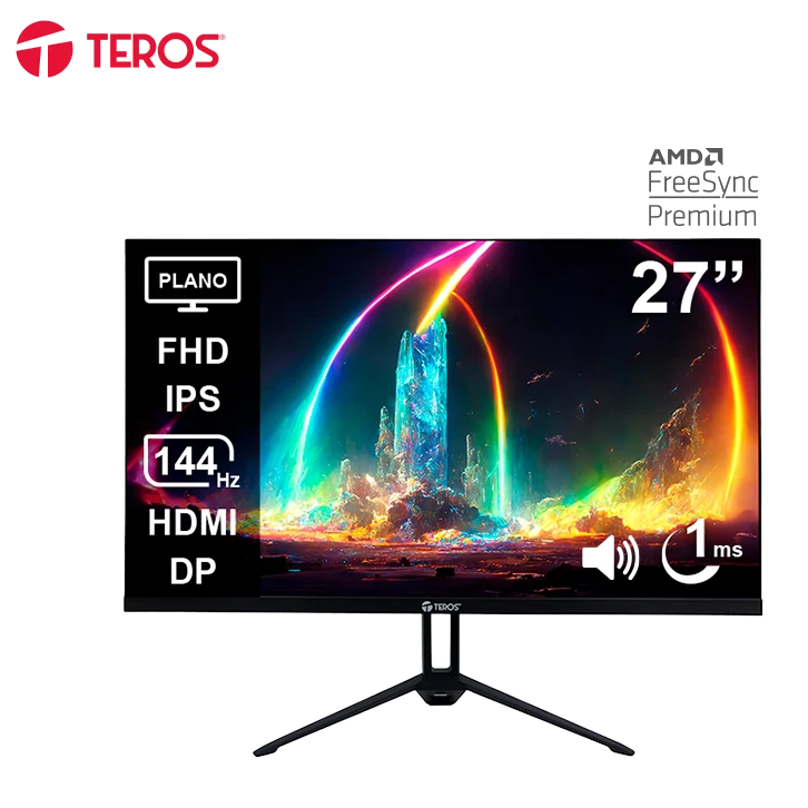 Monitor Plano Teros Te-2714s, 27" Fhd Ips, 144hz, 1ms, Hdmi, Dp, Audio Out, Parlantes