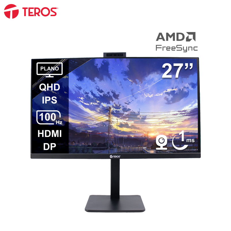 Monitor Plano Corporativo Teros Te-2715cs, Qhd Ips, 100hz, Hdmi, Dp, Audio Out, Cámara 5mp