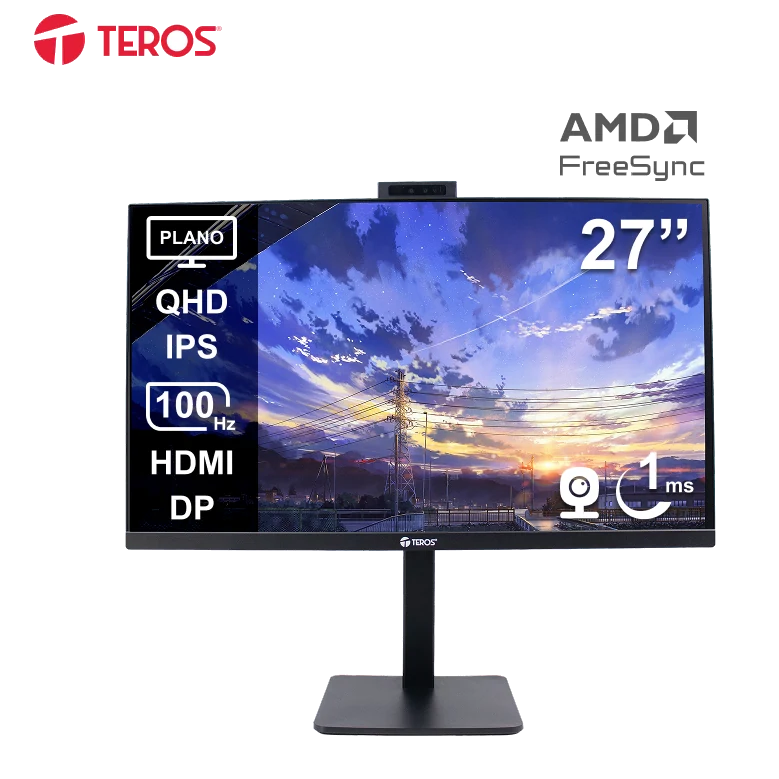 Monitor Plano Corporativo Teros Te-2715cs, Qhd Ips, 100hz, Hdmi, Dp, Audio Out, Cámara 5mp