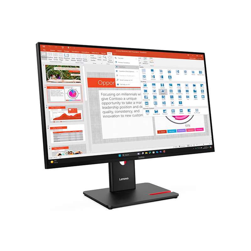 Monitor Plano Lenovo Thinkvision T27-40, 27" Wled Fhd Ips/hdmi/dp/vga/usb-c/usb-b/usb-a X3 — vista 2
