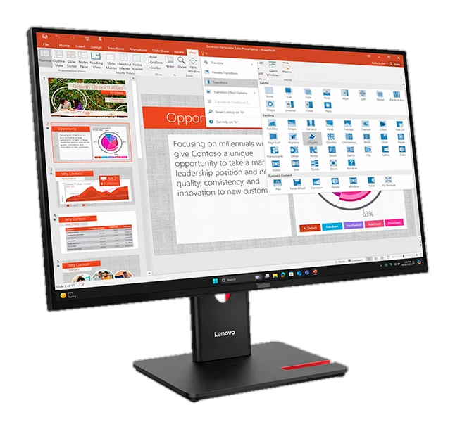 Monitor Plano Lenovo Thinkvision T27-40, 27" Wled Fhd Ips/hdmi/dp/vga/usb-c/usb-b/usb-a X3 — vista 2