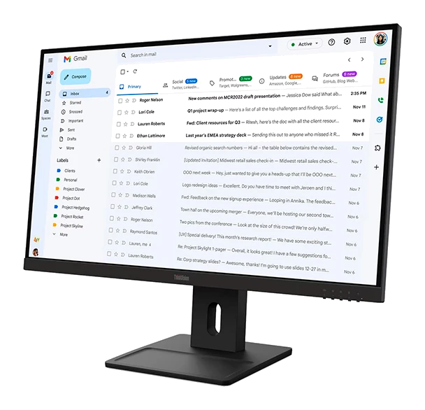 Monitor Lenovo Thinkvision E27-40, 27" Wled/fhd/ips/hdmi X1/dp X1/vga X1/parlantes: 2wx2 — vista 2