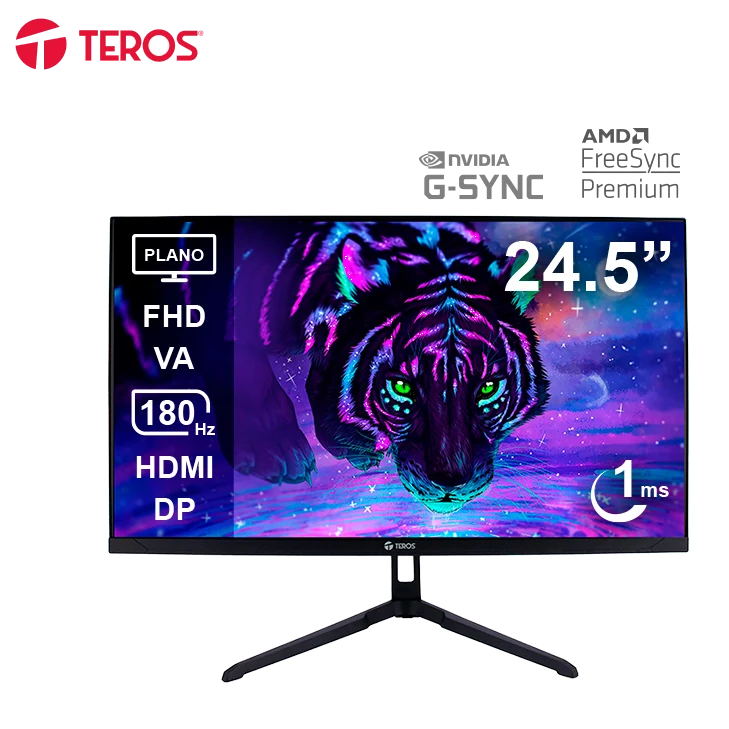 Monitor Plano Gaming Teros Te-2475g, 24.5" Fhd Va, 180hz, 1ms, Hdmi, Dp, Audio Out