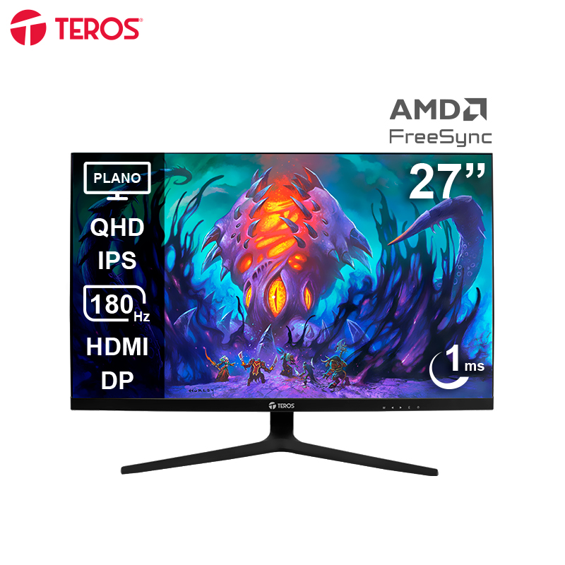 Monitor Plano Gaming Teros Te-2769g, 27" Qhd Ips, 180 Hz, 1ms, Hdmi, Dp, Audio