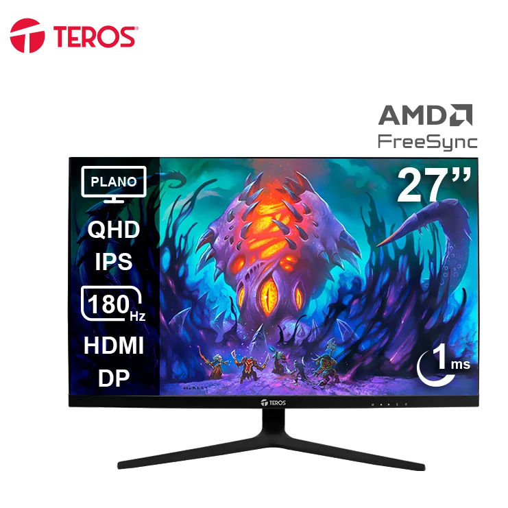 Monitor Plano Gaming Teros Te-2769g, 27" Qhd Ips, 180hz, 1ms, Hdmi, Dp, Audio Out