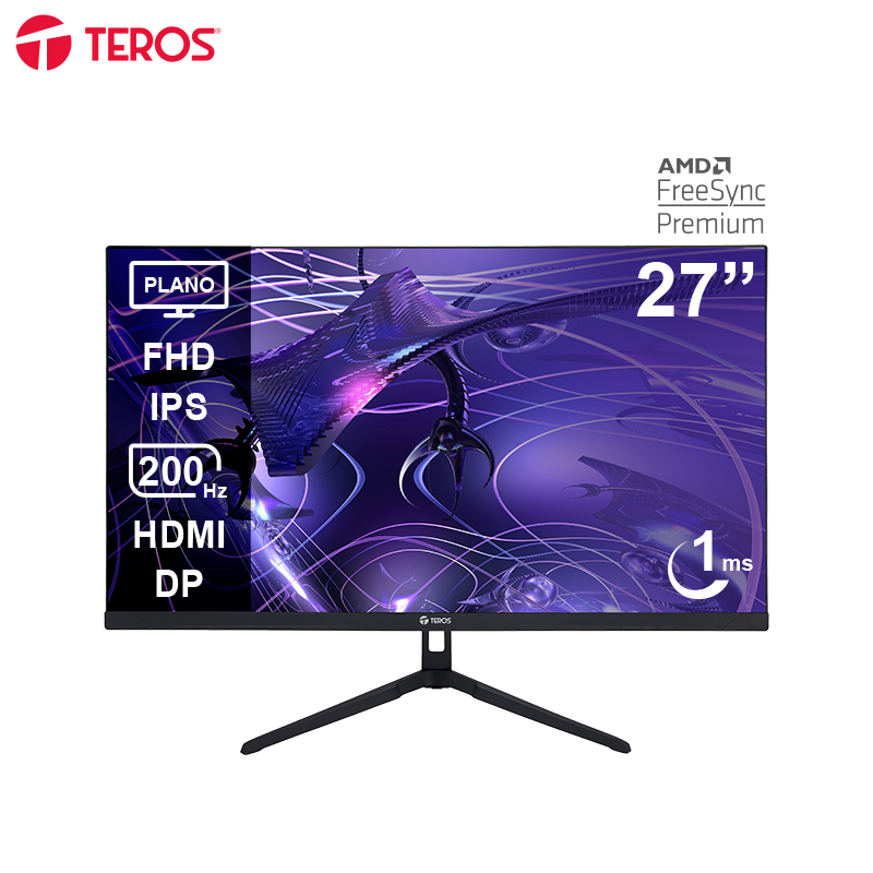 Monitor Plano Gaming Teros Te-2786g, 27" Fhd Ips, 200hz, 1ms, Hdmi, Dp, Audio Out