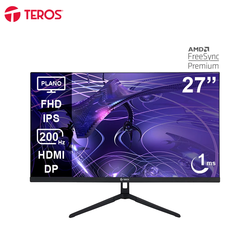 Monitor Plano Gaming Teros Te-2786g, 27" Fhd Ips, 200hz, 1ms, Hdmi, Dp, Audio Out
