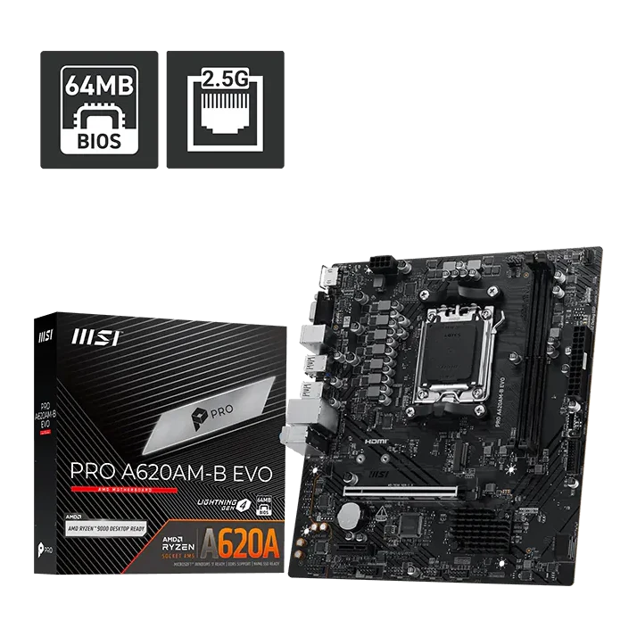 Motherboard Msi Pro A620am-b Evo, Chipset Amd A620a, Socket Am5, Hdmi, Vga, Matx