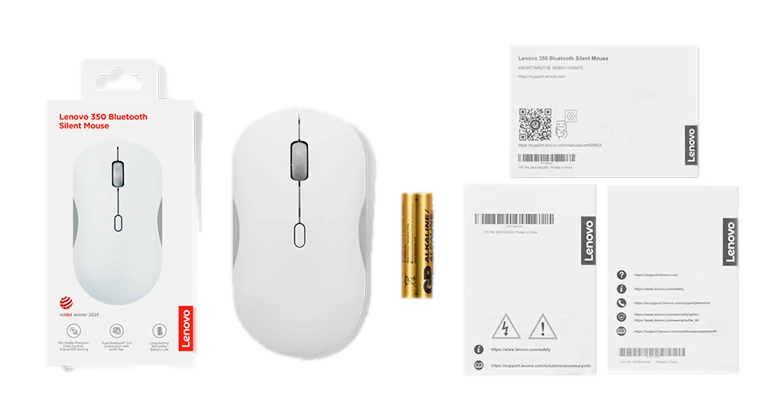 Mouse Lenovo 350 silencioso inalambrico (Dual Bluetooth 5.3) Color gris nube, sin batería