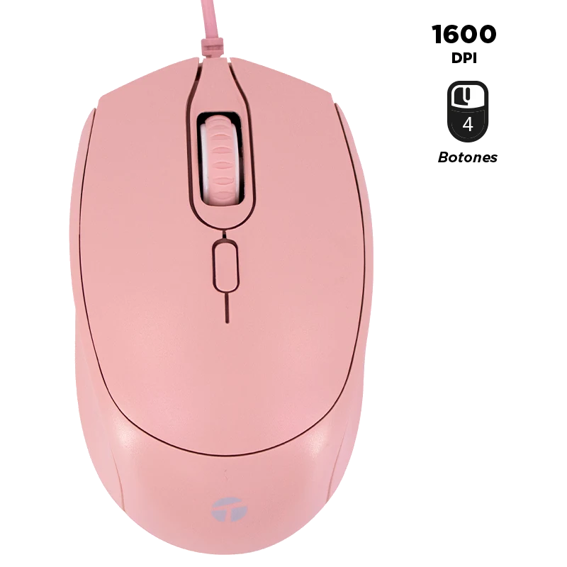 Mouse Óptico Teros Te-1226s, 800-1200-1600 Dpi, Usb, 4 Botones, Color Rosado